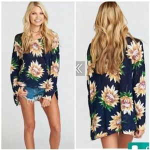 Show Me Your Mumu Sunflower Dreams Floral Oversized Off-Shoulder Sweater EUC szS